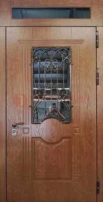 Металлическая входная дверь со стеклом и ковкой для дома ДСК-96 в Туле