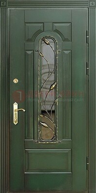Железная дверь со стеклом и ковкой ДСК-9 для офиса в Туле