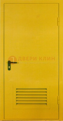 Желтая металлическая противопожарная дверь с вентиляционной решеткой ДТ-15 в Рузе