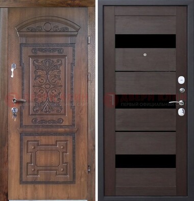Стальная коричневая филенчатая дверь с виноритом и темной МДФ ДВТ-122 в Туле