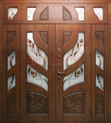 Элитная двухстворчатая дверь с витражным стеклом ДВТ-173 в Туле