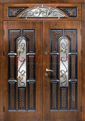 Входная двухстворчатая дверь с виноритом и ковкой ДВТ-183 в Туле