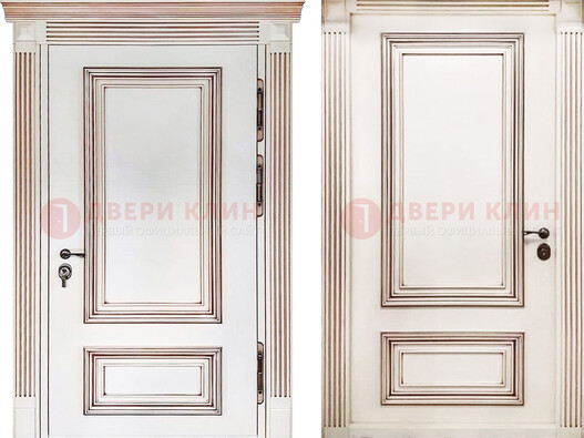 Белая металическая дверь с виноритом для дома ДВТ-239 в Туле