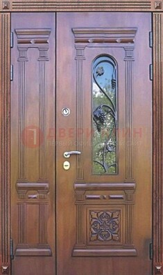 Железная коричневая филенчатая дверь с виноритом и МДФ ДВТ-85 в Туле