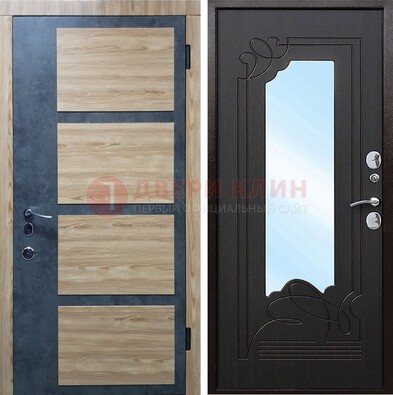 Светлая металлическая дверь c фрезерованной МДФ с зеркалом ДЗ-103 в Туле