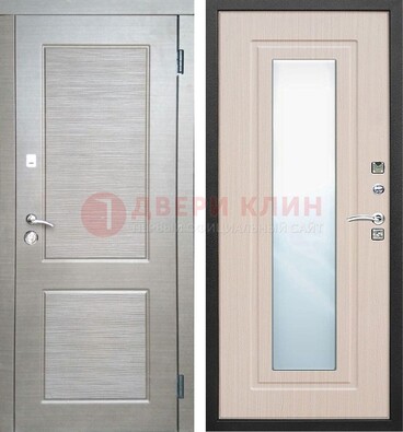 Светлая металлическая филенчатая дверь и МДФ Белый дуб с зеркалом ДЗ-104 в Туле