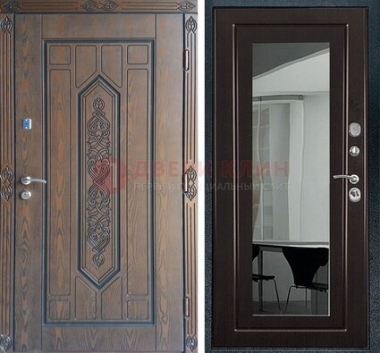Уличная коричневая дверь c виноритом и МДФ Венге с зеркалом ДЗ-116 в Туле
