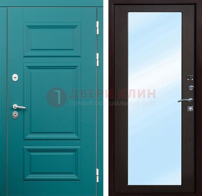 Зеленая входная дверь терморазрыв c виноритом и МДФ с зеркалом ДЗ-122 в Туле