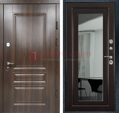 Железная коричневая дверь с МДФ Венге c зеркалом ДЗ-124 в Туле