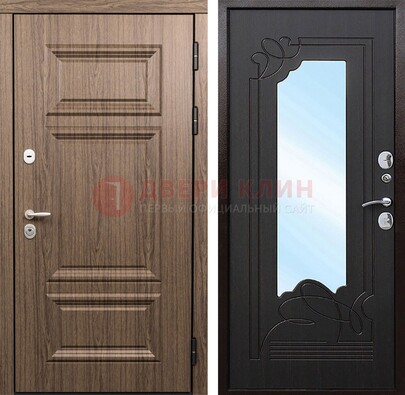 Входная коричневая дверь с зеркалом МДФ Венге ДЗ-127 в Туле
