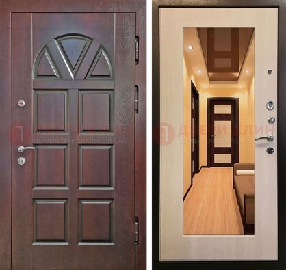 Темная железная дверь с МДФ и зеркалом в квартиру ДЗ-135 в Туле