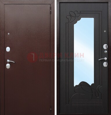 Коричневая стальная дверь с зеркалом ДЗ-18 в Туле