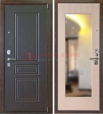 Коричневая стальная дверь с зеркалом МДФ внутри ДЗ-27 в Туле