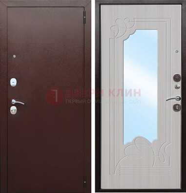 Коричневая металлическая дверь с зеркалом МДФ внутри ДЗ-33 в Туле
