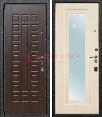 Коричневая стальная дверь с зеркалом ДЗ-34 в Балашихе