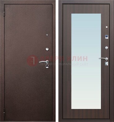 Коричневая входная дверь с зеркалом МДФ внутри ДЗ-40 в Туле
