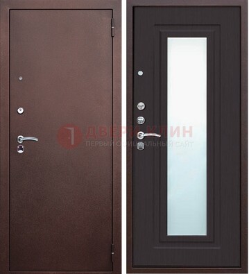 Коричневая металлическая дверь с зеркалом ДЗ-43 в Туле