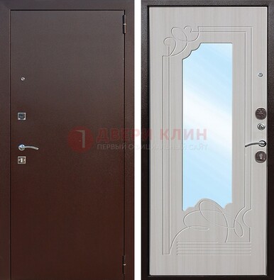 Стальная дверь с порошковым покрытием с резной МДФ и зеркалом ДЗ-66 в Туле