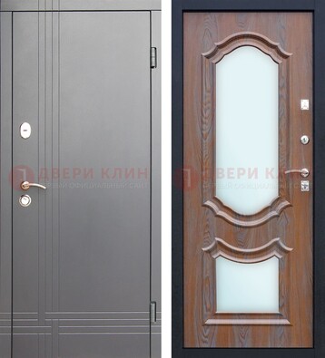 Серая входная дверь со светлой МДФ и зеркалами внутри ДЗ-77 в Туле