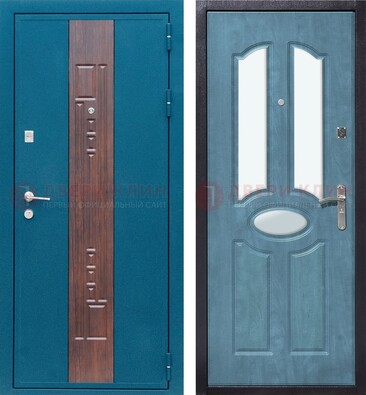 Голубая металлическая дверь МДФ с тремя зеркальными вставками ДЗ-78 в Туле