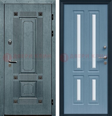 Голубая филенчатая дверь с МДФ и зеркальными вставками внутри ДЗ-80 в Туле