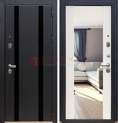 Черная входная дверь с зеркалом МДФ внутри ДЗ-9 в Туле