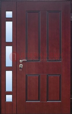 Красная входная полуторная дверь со стеклом ПЛ-10 в Туле