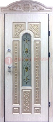 Белая железная дверь с МДФ и витражом ВЖ-26 в Туле