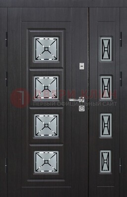 Чёрная двухстворчатая железная дверь с МДФ и витражом ВЖ-35 в Туле